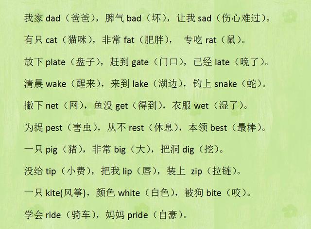 小学英语顺口溜与口诀