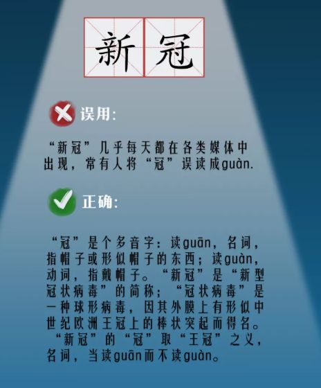 “新冠”的“冠”的读音